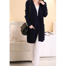 Western Style Ladies Long Cardigan Pure Color Casual Knit Sweater